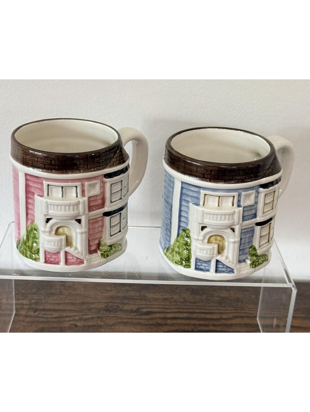 Vtg Otagiri 3D Blue/Pink Victorian House Lady Ceramic Coffee Mug Cup Japan